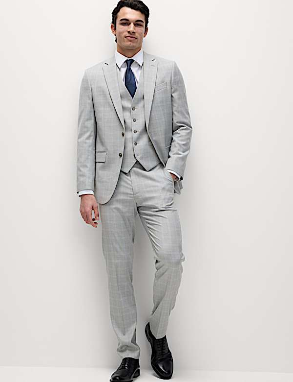 Tailored Fit Check Stretch Suit Trousers - SE