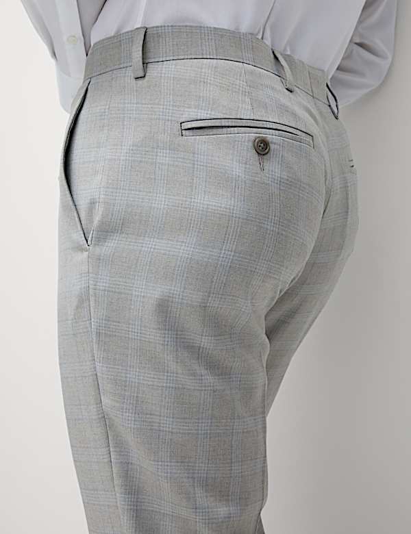 Tailored Fit Check Stretch Suit Trousers - SE