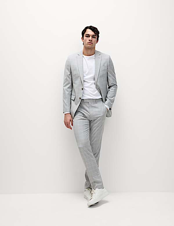 Tailored Fit Check Stretch Suit Trousers - SE