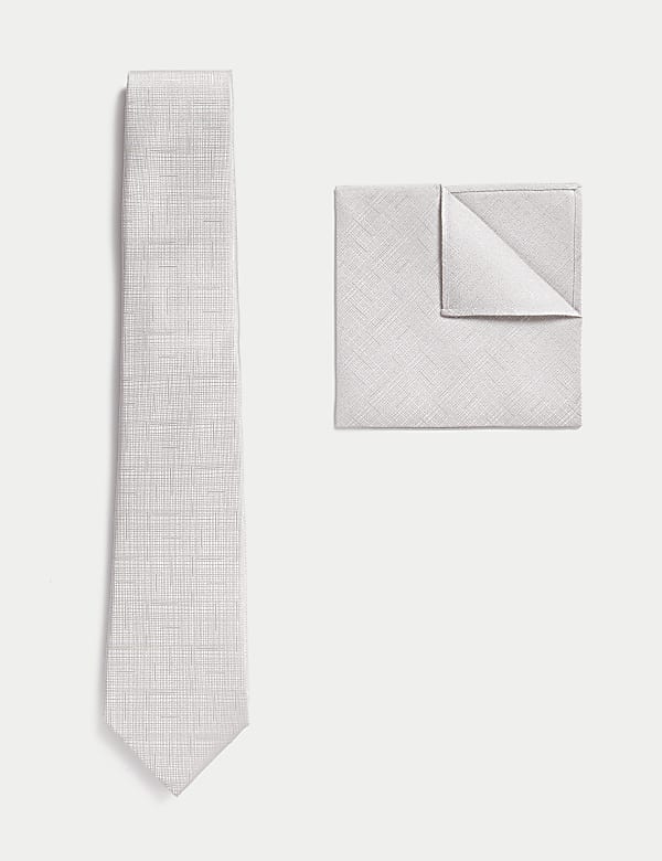 طقم ربطة عنق ومنديل جيب من الحرير الصافي ومزين بنقوش مميزة - BH