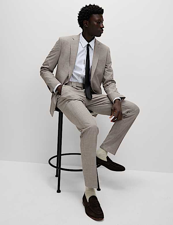 Tailored Fit Grid Check Suit Trousers - VN