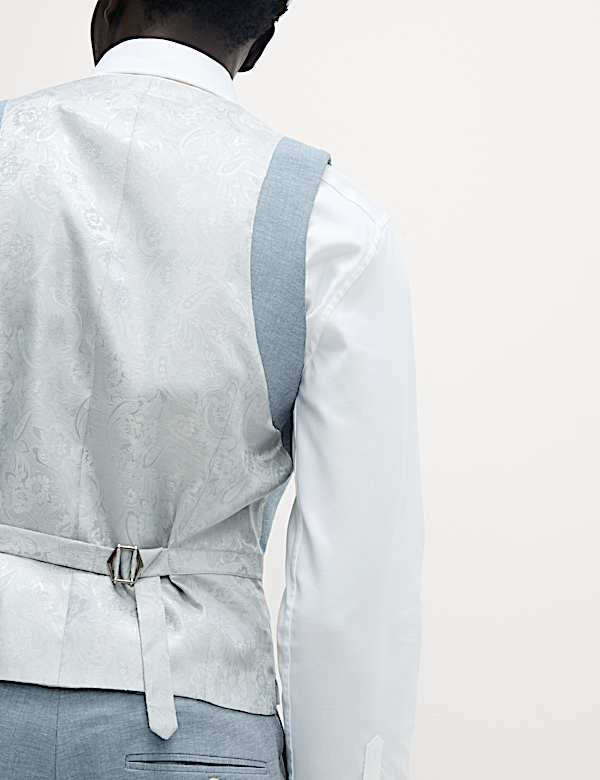 וסט בגזרה מחויטת ובשילוב פשתן עם רכיסת כפתורים כפולה - IL