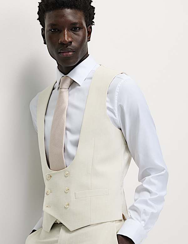 Tailored Fit Double Breasted  Waistcoat with Linen - US