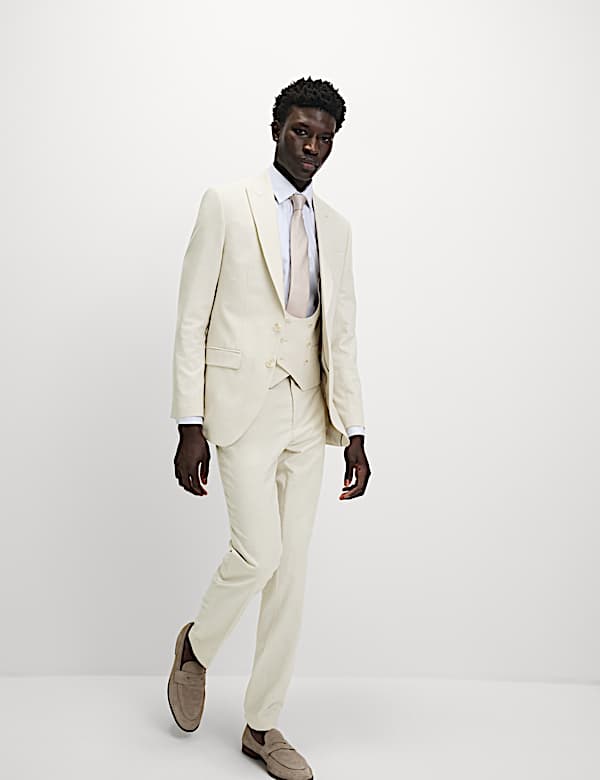 Tailored Fit Double Breasted  Waistcoat with Linen - US