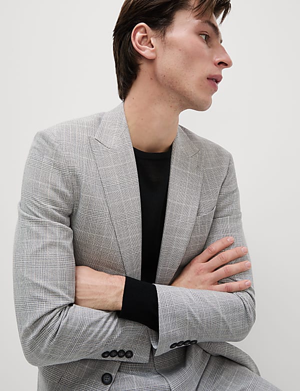 Slim Fit Prince of Wales Check Suit Jacket