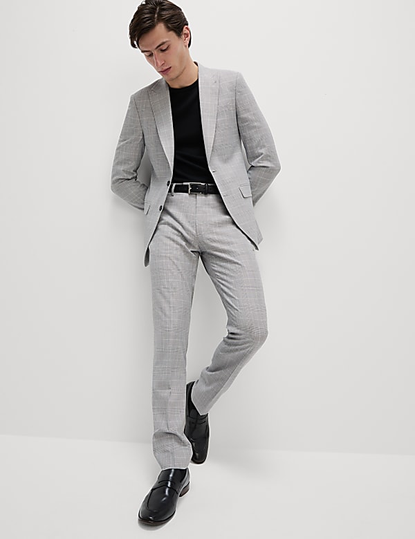 Pantalones de traje de corte slim con estampado de cuadros príncipe de Gales - ES