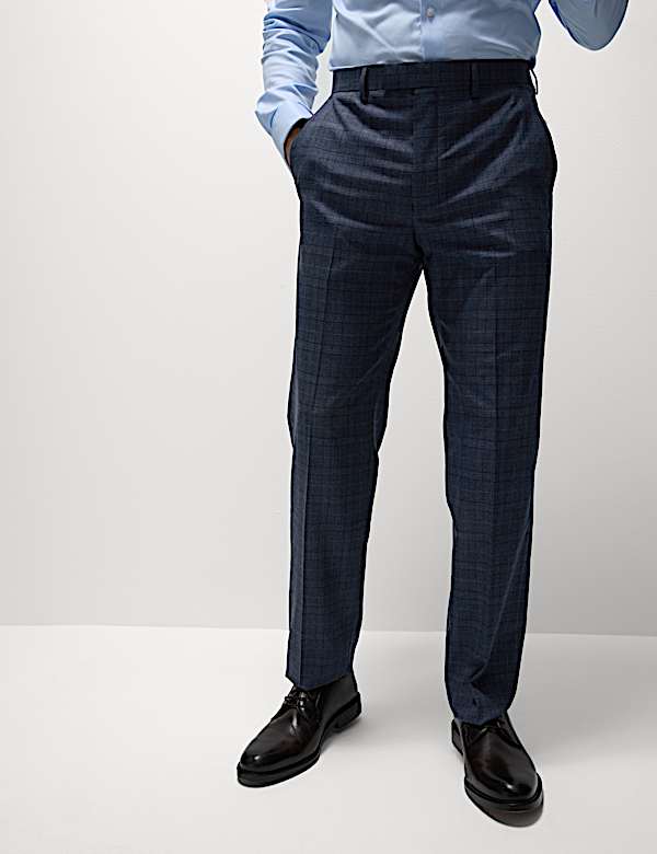 Regular Fit Stretch Checked Suit Trousers - VN