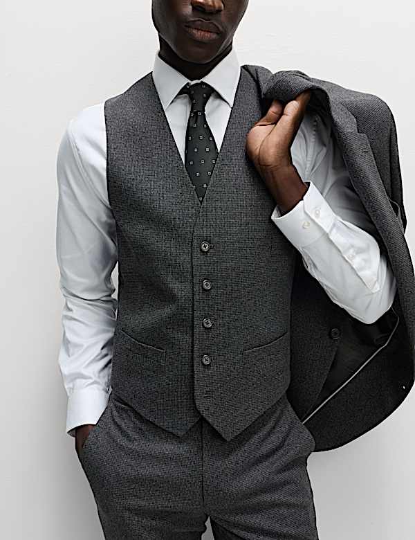 Slim Fit Puppytooth Stretch Waistcoat - US