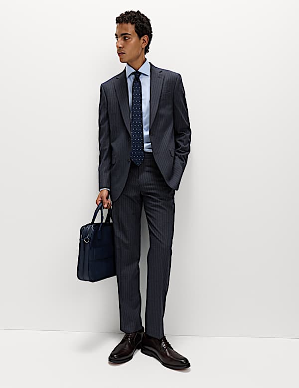 Regular Fit Pinstripe Stretch Suit Trousers - BN