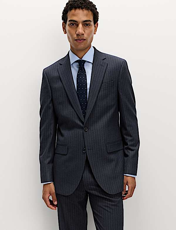Regular Fit Pinstripe Stretch Suit Jacket - RO