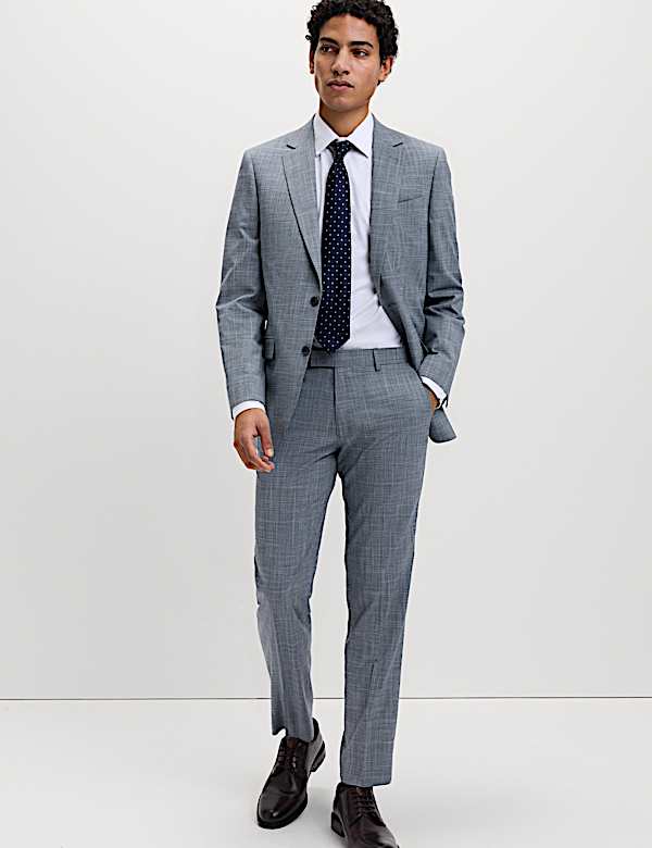 Pantalon coupe ajustée en tissu extensible à carreaux - BE