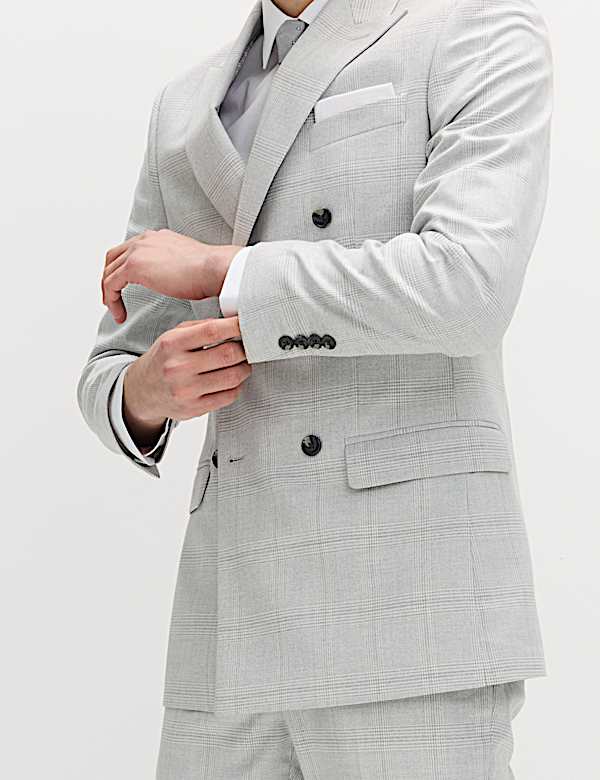 Veste tailleur crois&eacute;e coupe slim &agrave; carreaux - CA