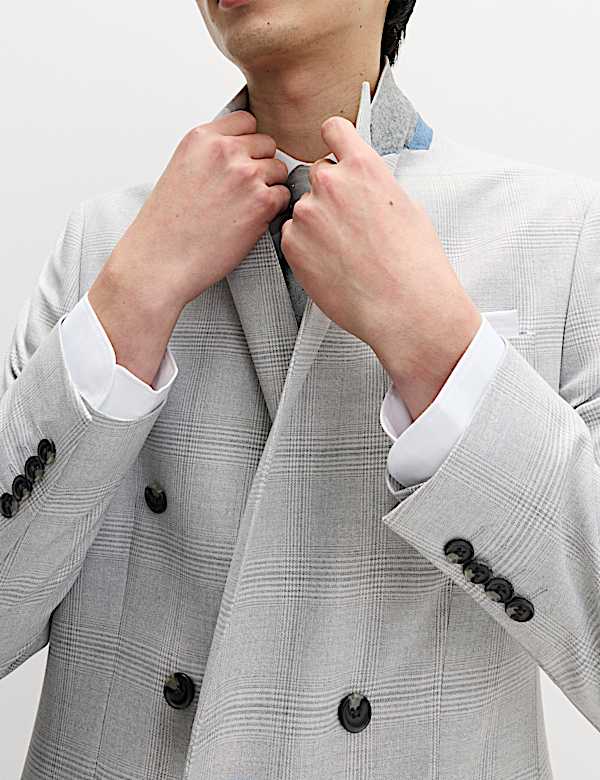 Veste tailleur crois&eacute;e coupe slim &agrave; carreaux - CA