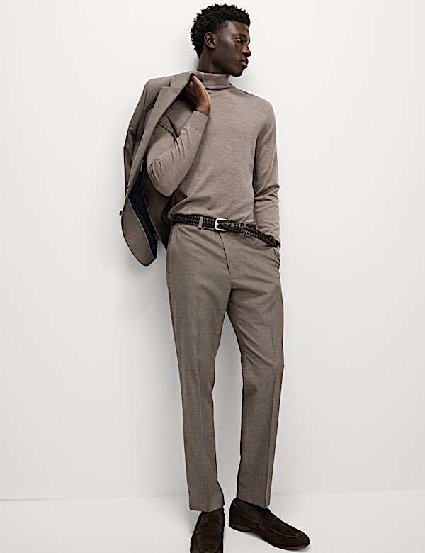 Regular Fit Puppytooth Stretch Suit Trousers - BN