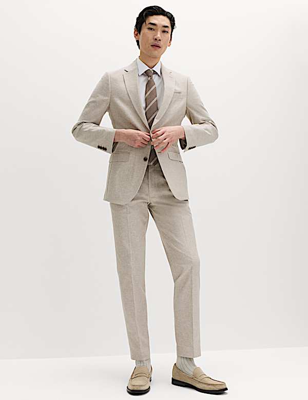 Veste en coton et lin coupe ajust&eacute;e &agrave; rayures - CH