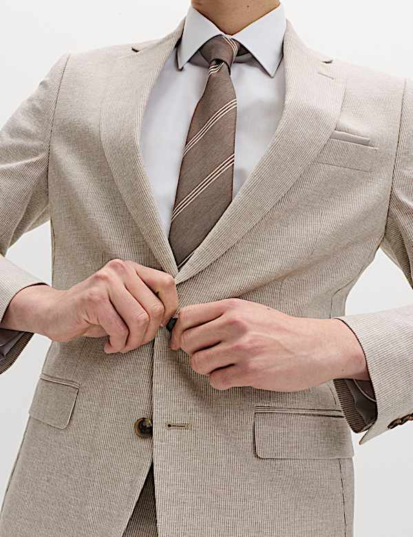 Veste en coton et lin coupe ajust&eacute;e &agrave; rayures - CH