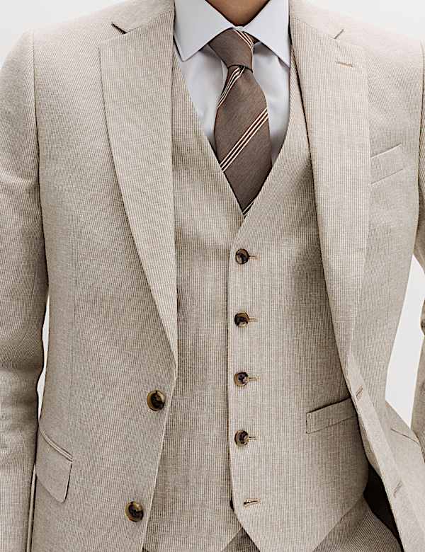 Cotton Linen Blend Striped Waistcoat - HU