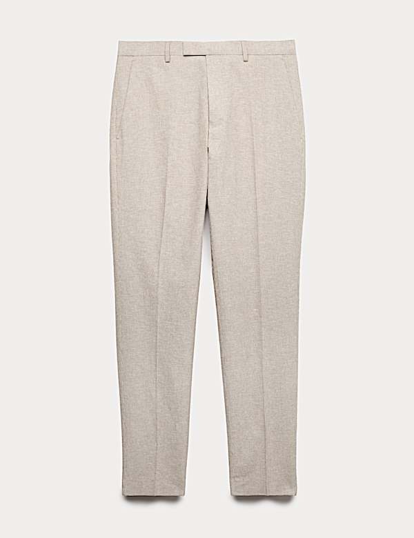 Tailored Fit Cotton Linen Striped Suit Trousers - PL