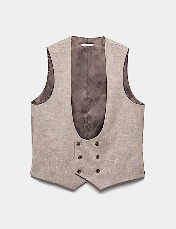Slim Fit Linen Blend Stretch Waistcoat - VN