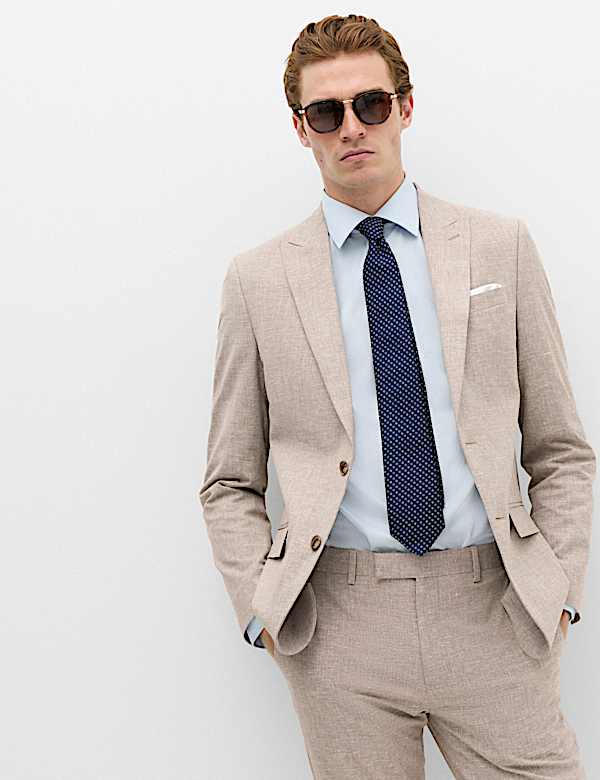 Slim Fit Linen Blend Stretch Suit Jacket - MX