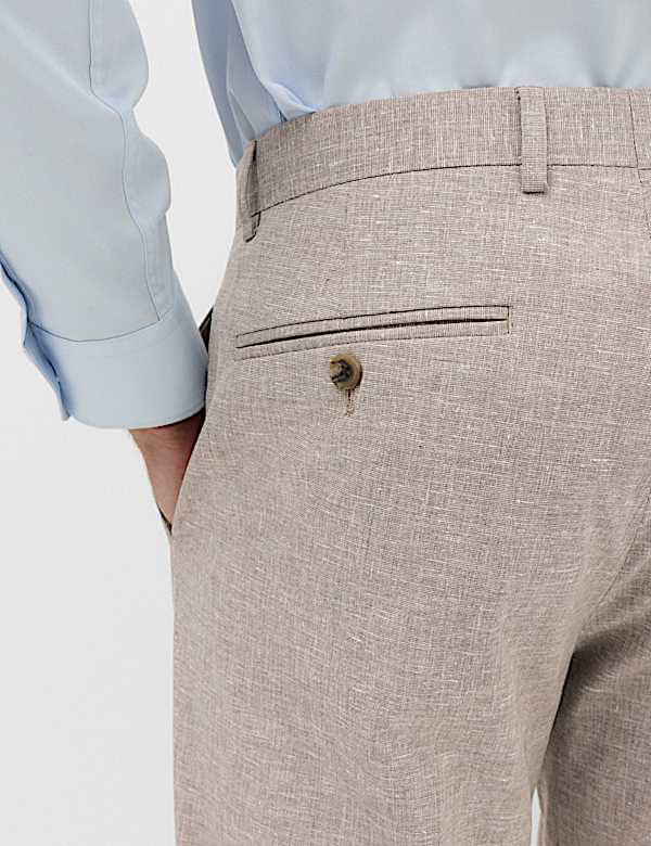 Slim Fit Linen Blend Stretch Suit Trousers - MX