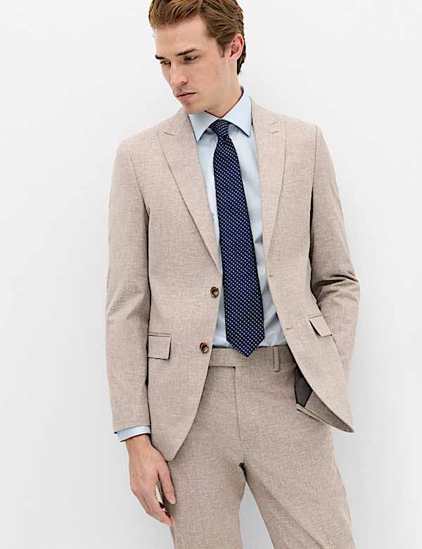 Slim Fit Linen Blend Stretch Suit Trousers - MX
