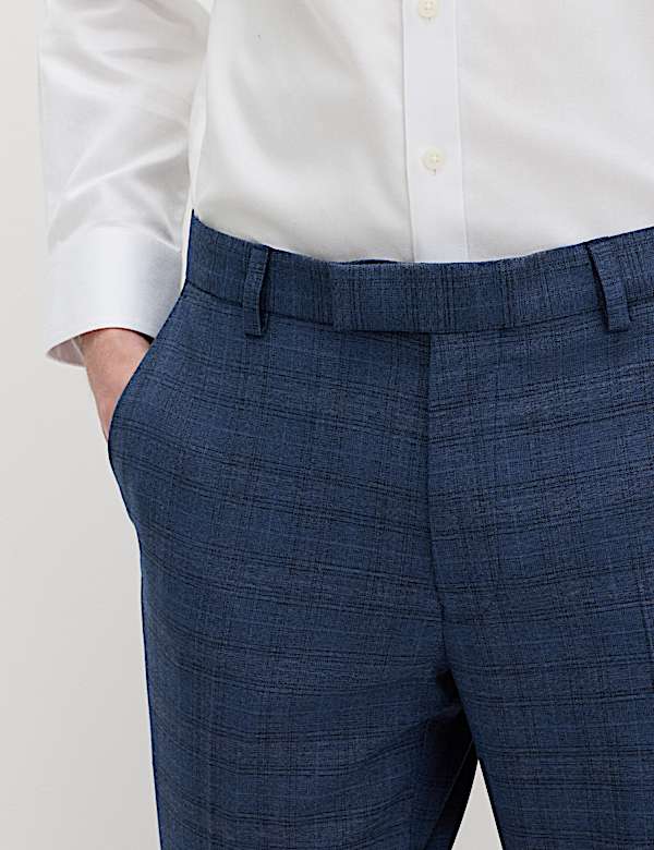 Pantalon textur&eacute; coupe slim extensible &agrave; carreaux - LU