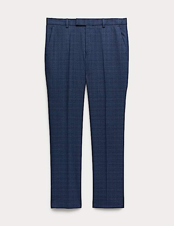 Pantalon textur&eacute; coupe slim extensible &agrave; carreaux - LU