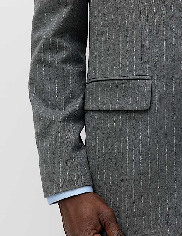 Marynarka slim fit w prążki ze streczem - PL