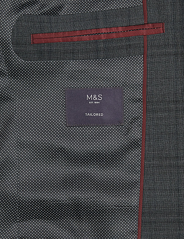 Charcoal Tailored Fit Wool Blend Check Suit Jacket
