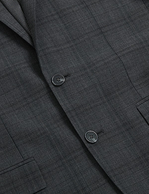 Charcoal Tailored Fit Wool Blend Check Suit Jacket