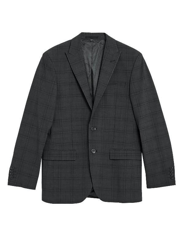 Charcoal Tailored Fit Wool Blend Check Suit Jacket
