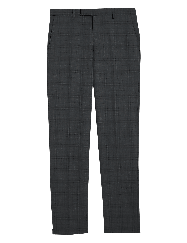 Tailored Fit Wool Blend Check Suit Trousers