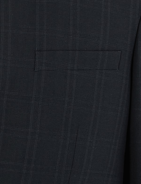 Navy Checked Tailored Fit Jacket