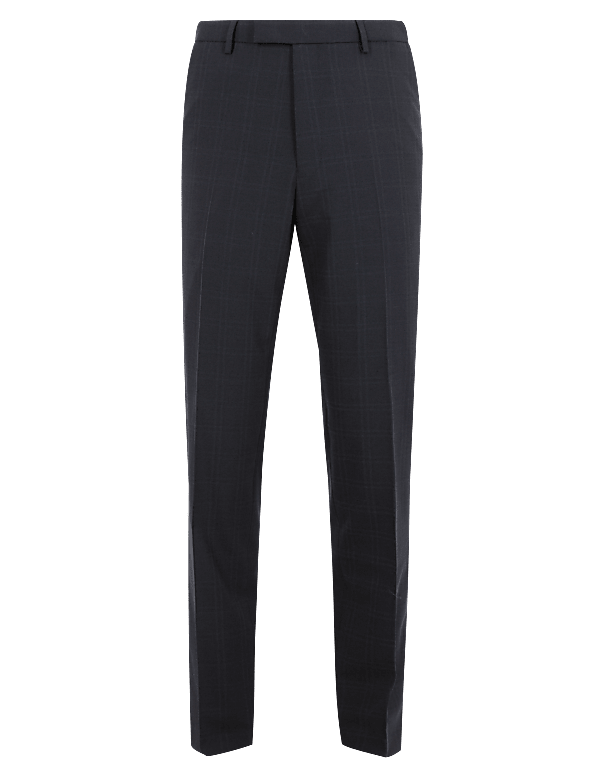 Navy Checked Tailored Fit Trousers