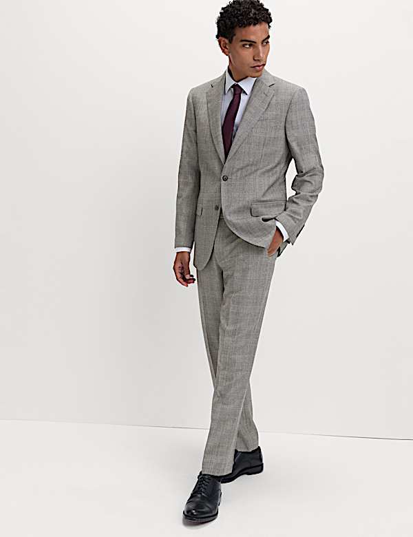 Regular Fit Pure Wool Check Suit Jacket - KG