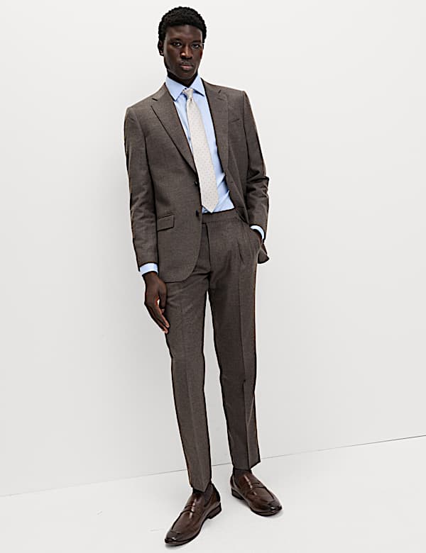 Flanelové oblekové kalhoty klasického střihu z čisté vlny - CZ