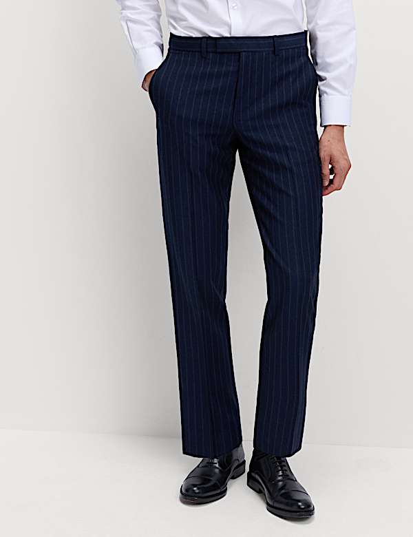 Regular Fit Pure Wool Striped Suit Trousers - FI