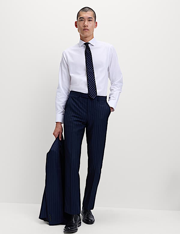 Regular Fit Pure Wool Striped Suit Trousers - CH