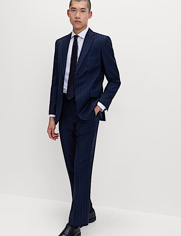Regular Fit Pure Wool Striped Suit Trousers - CH