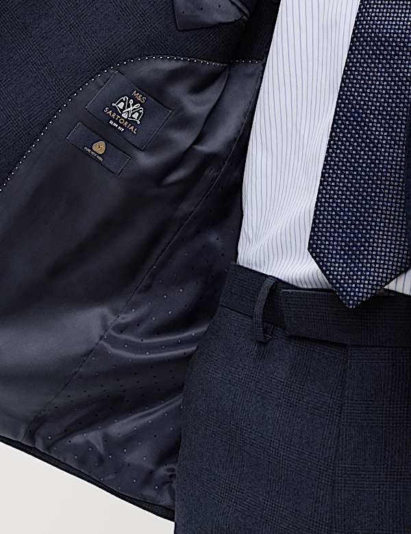 ז'קט חליפה מצמר טהור בגזרה צרה עם משבצות - IL