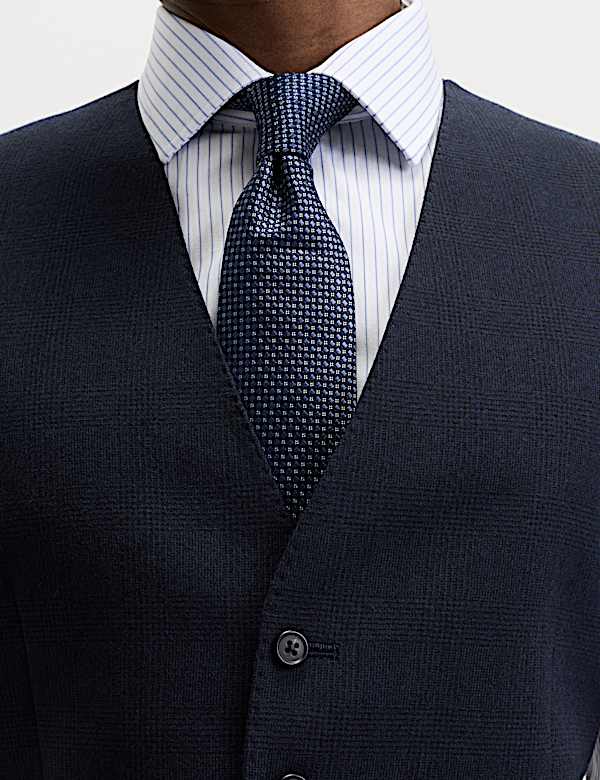Slim Fit Pure Wool Checked Waistcoat - JO
