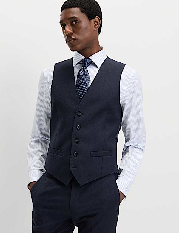 Slim Fit Pure Wool Checked Waistcoat - SK