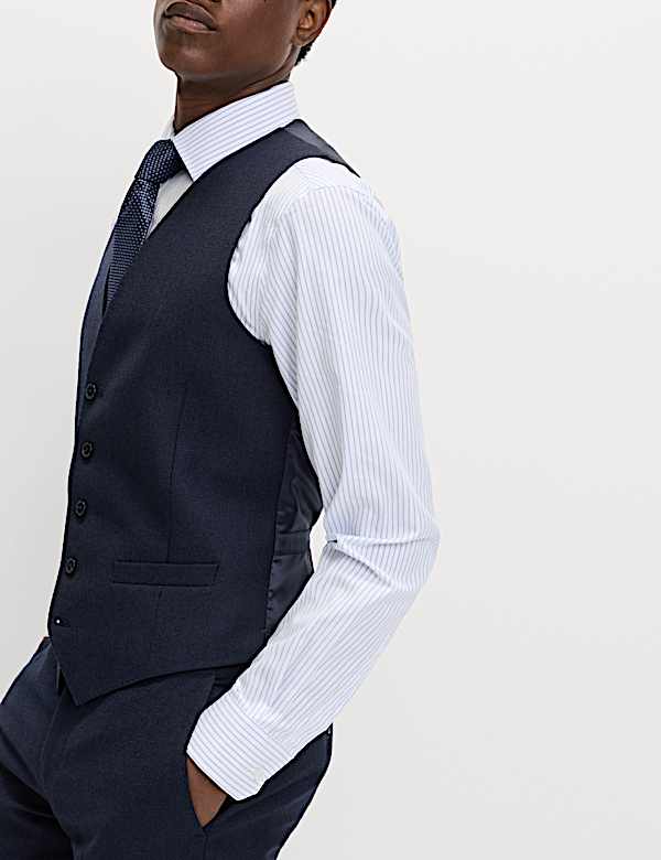 Slim Fit Pure Wool Checked Waistcoat - SK