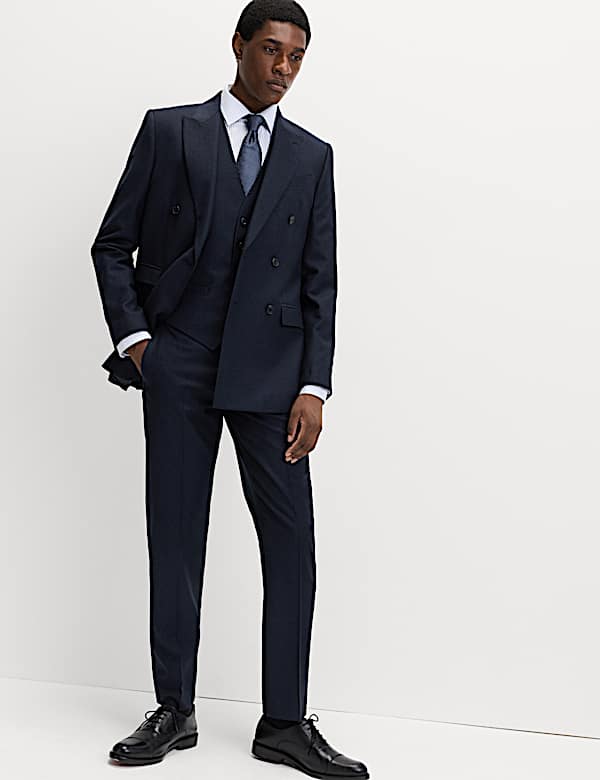 Slim Fit Pure Wool Checked Suit Trousers - HR