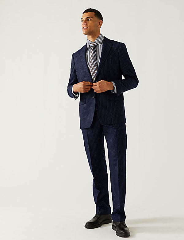 Regular Fit Pure Wool Chalk Stripe Suit Trousers