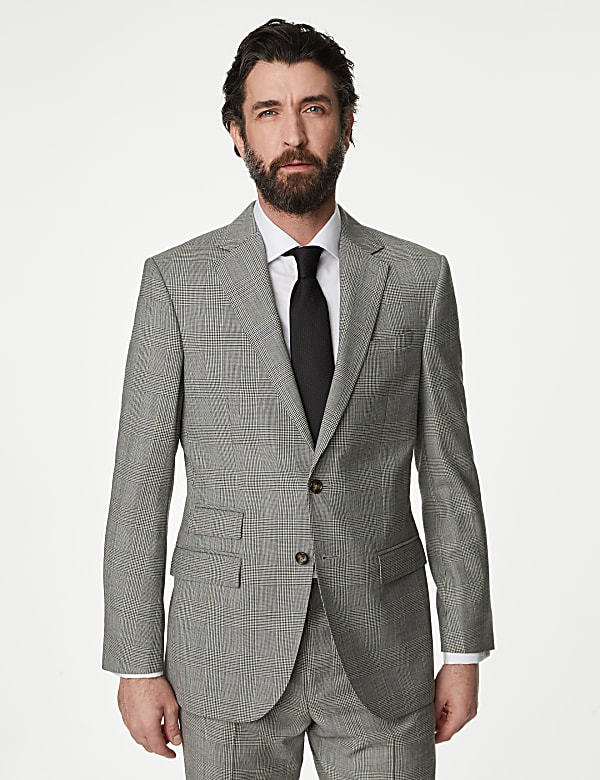 Regular Fit Pure Wool Check Suit Jacket - BG