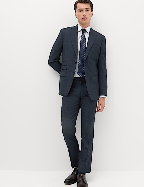 Regular Fit Pure Wool Checked Suit Jacket - FR