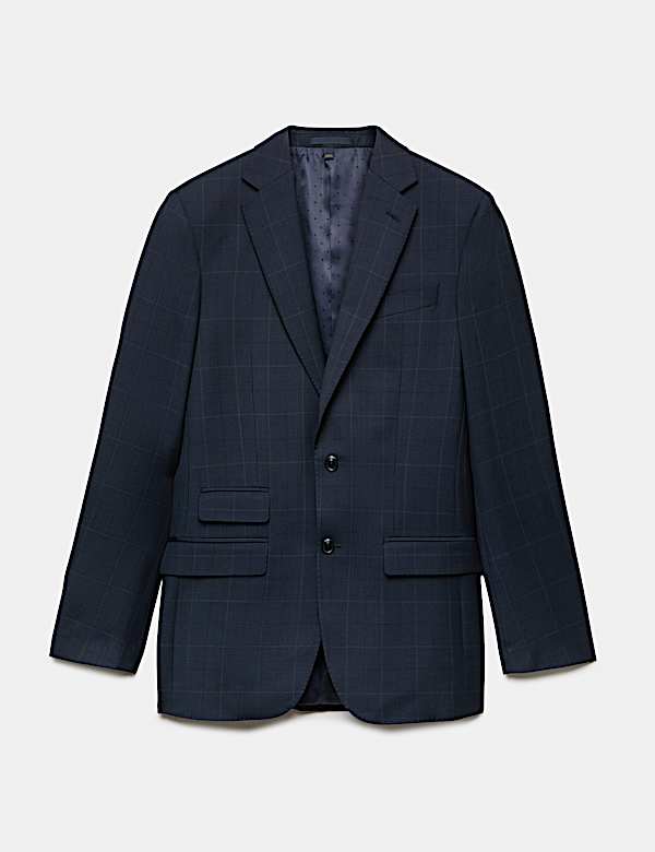 Regular Fit Pure Wool Checked Suit Jacket - FR