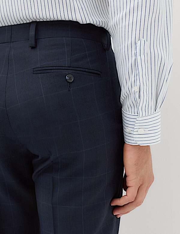 Regular Fit Pure Wool Check Suit Trousers - CA